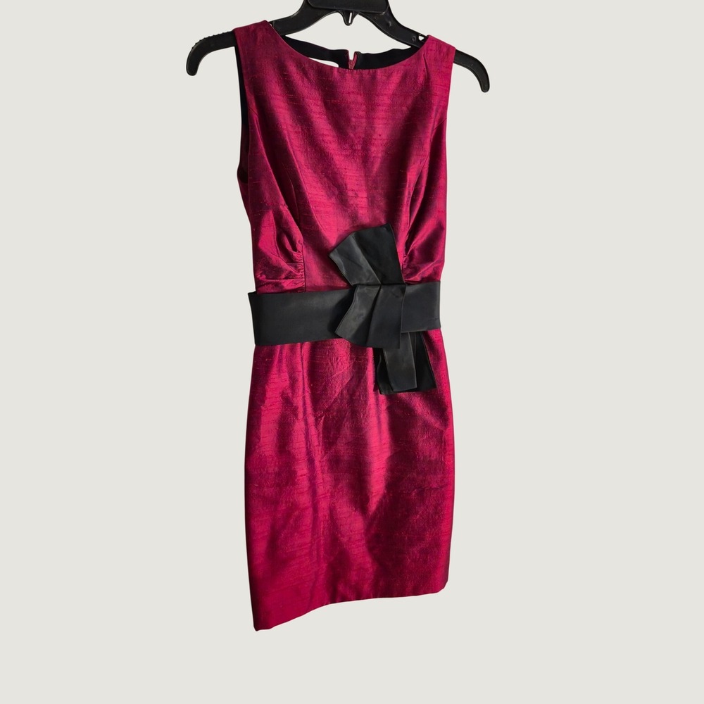 Vintage 1998 Kay Unger 100% Shot Silk Iridescent Red Black Bow Dress 6 310D1879